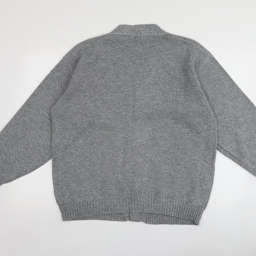 fab Mens Grey V-Neck Geometric Acrylic Cardigan Jumper Size L