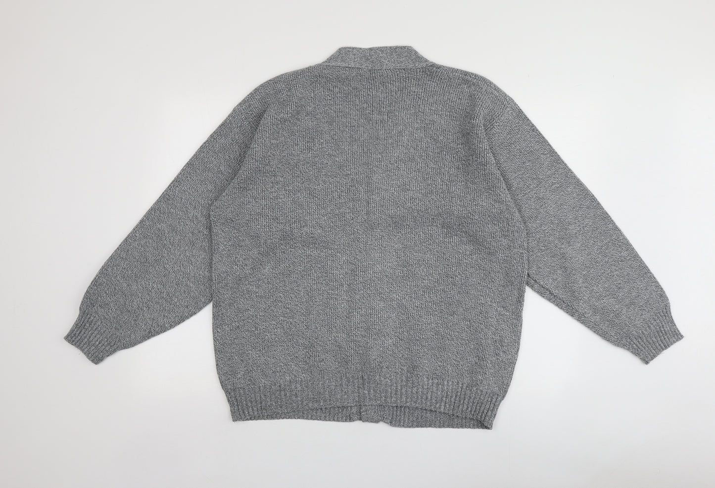 fab Mens Grey V-Neck Geometric Acrylic Cardigan Jumper Size L