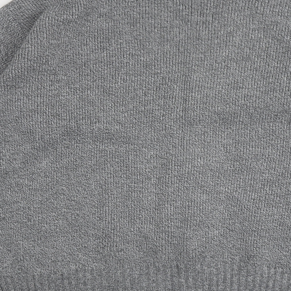 fab Mens Grey V-Neck Geometric Acrylic Cardigan Jumper Size L