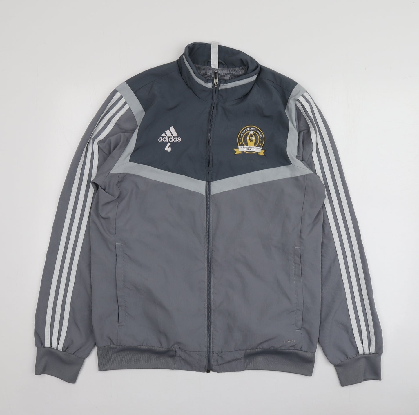 Adidias Mens Grey Geometric Polyester Full Zip Hoodie Size M   - West Auckland Town FC
