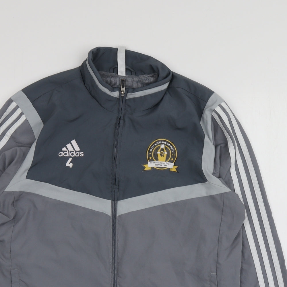 Adidias Mens Grey Geometric Polyester Full Zip Hoodie Size M   - West Auckland Town FC