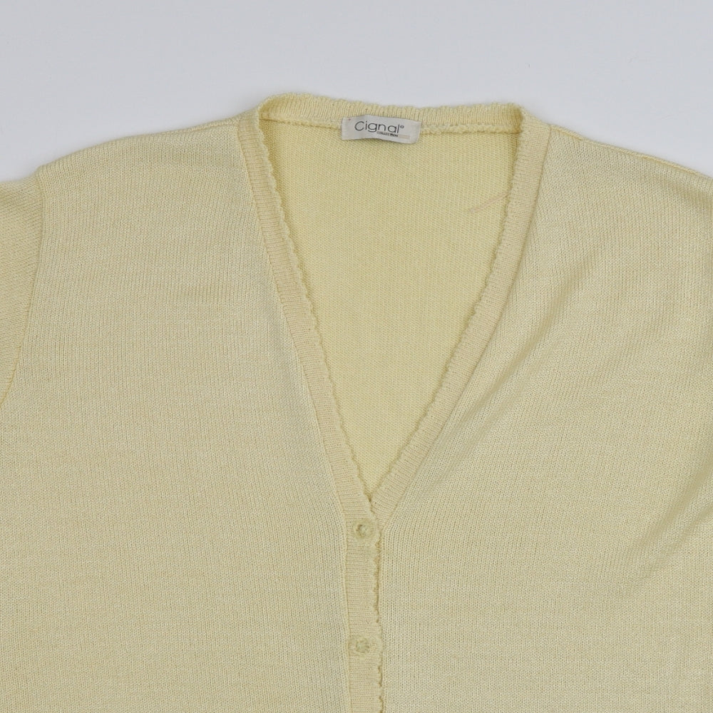 Cignal Womens Yellow V-Neck  Acrylic Cardigan Jumper One Size