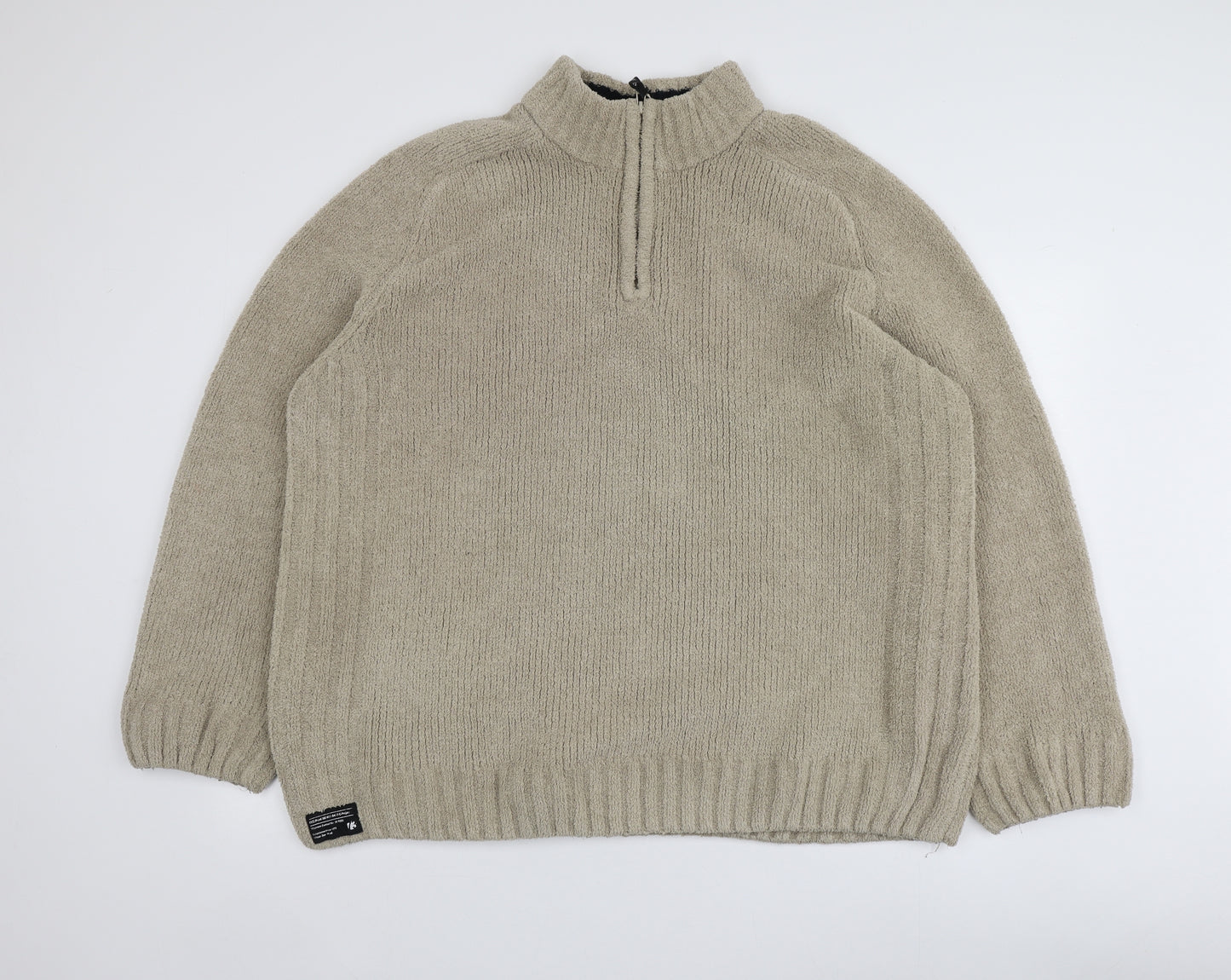 F&F Mens Beige High Neck  Polyester Pullover Jumper Size 2XL