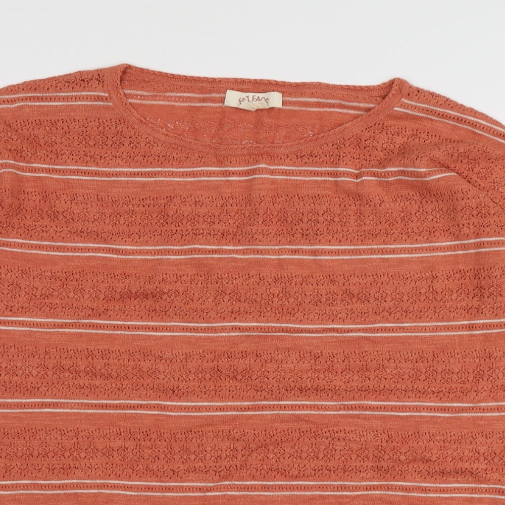 Fat Fsce Womens Orange Round Neck Striped Cotton Pullover Jumper Size 14