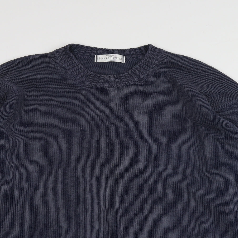 M&S Mens Blue Round Neck  Cotton Pullover Jumper Size XL