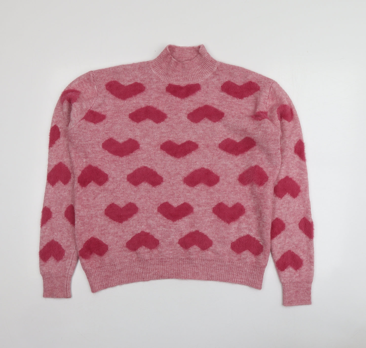 George Womens Pink High Neck Geometric Acrylic Pullover Jumper Size S