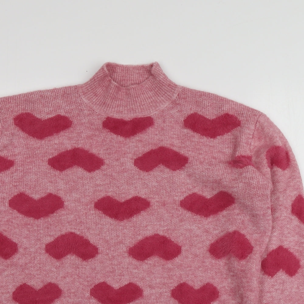 George Womens Pink High Neck Geometric Acrylic Pullover Jumper Size S