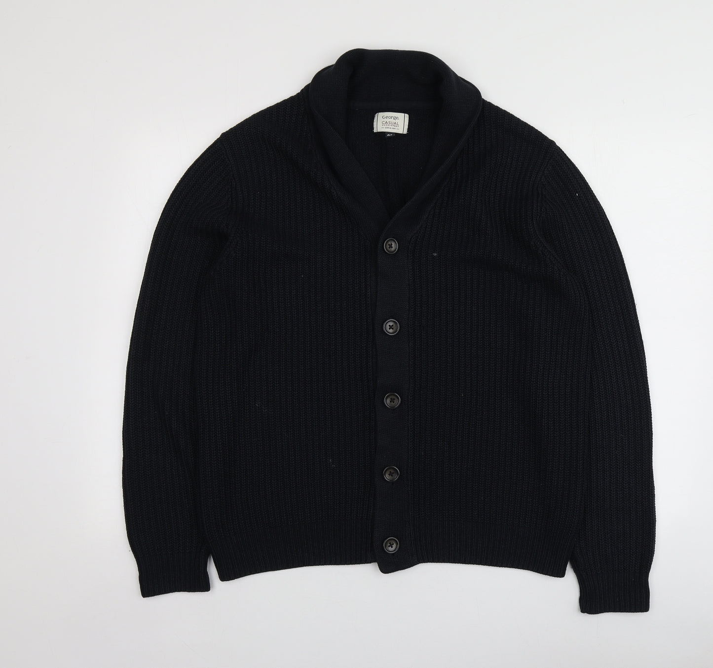 George Mens Blue V-Neck  Acrylic Cardigan Jumper Size M