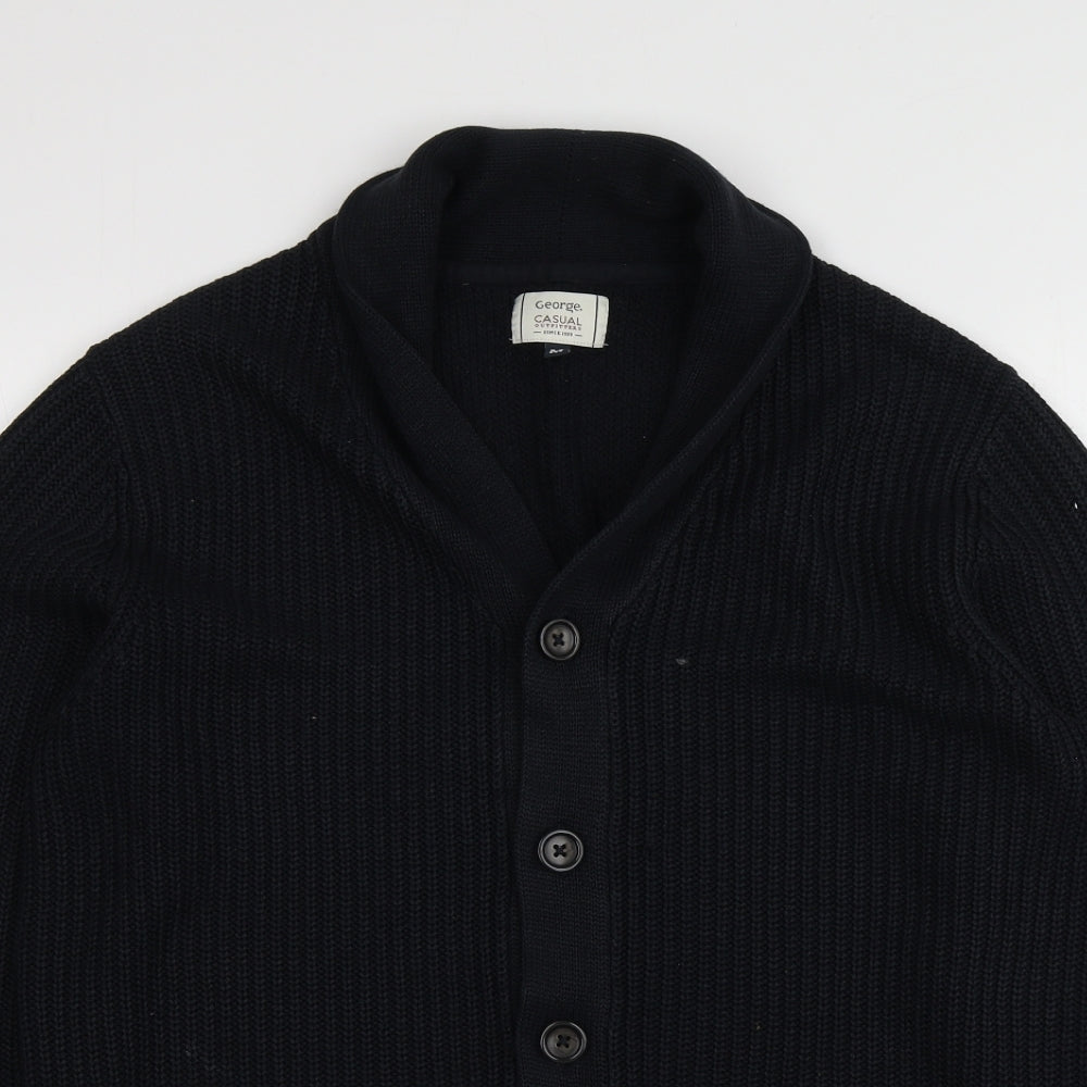 George Mens Blue V-Neck  Acrylic Cardigan Jumper Size M