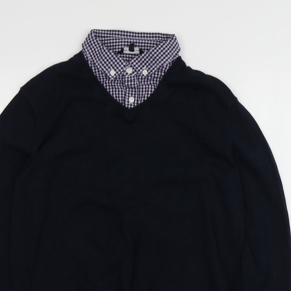 Peacocks Mens Blue Collared  Cotton Pullover Jumper Size M