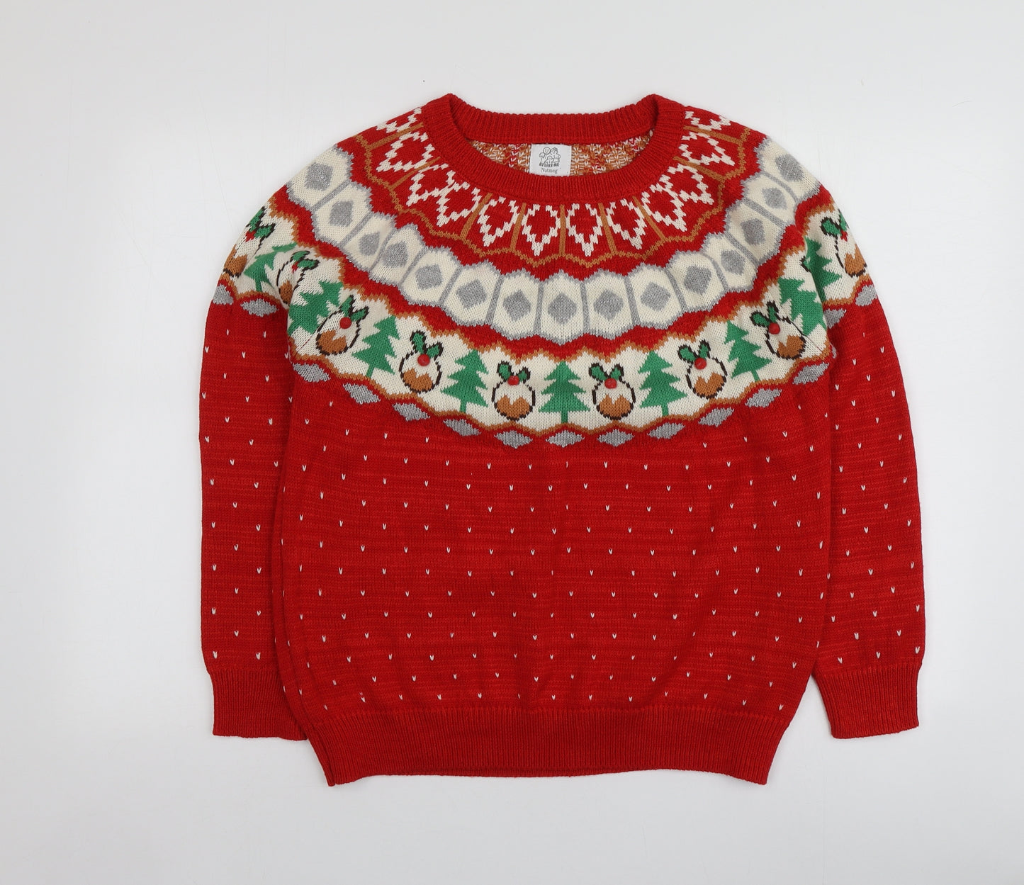 Nutmeg Womens Red Round Neck Geometric Acrylic Pullover Jumper Size 12   - Santa Jumper