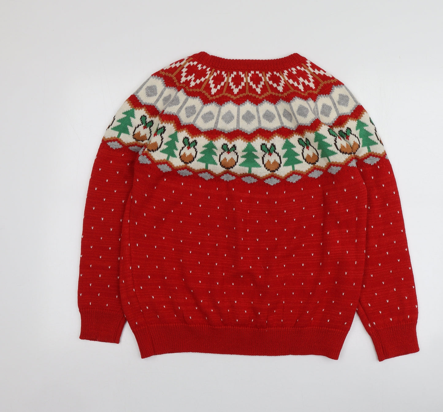 Nutmeg Womens Red Round Neck Geometric Acrylic Pullover Jumper Size 12   - Santa Jumper