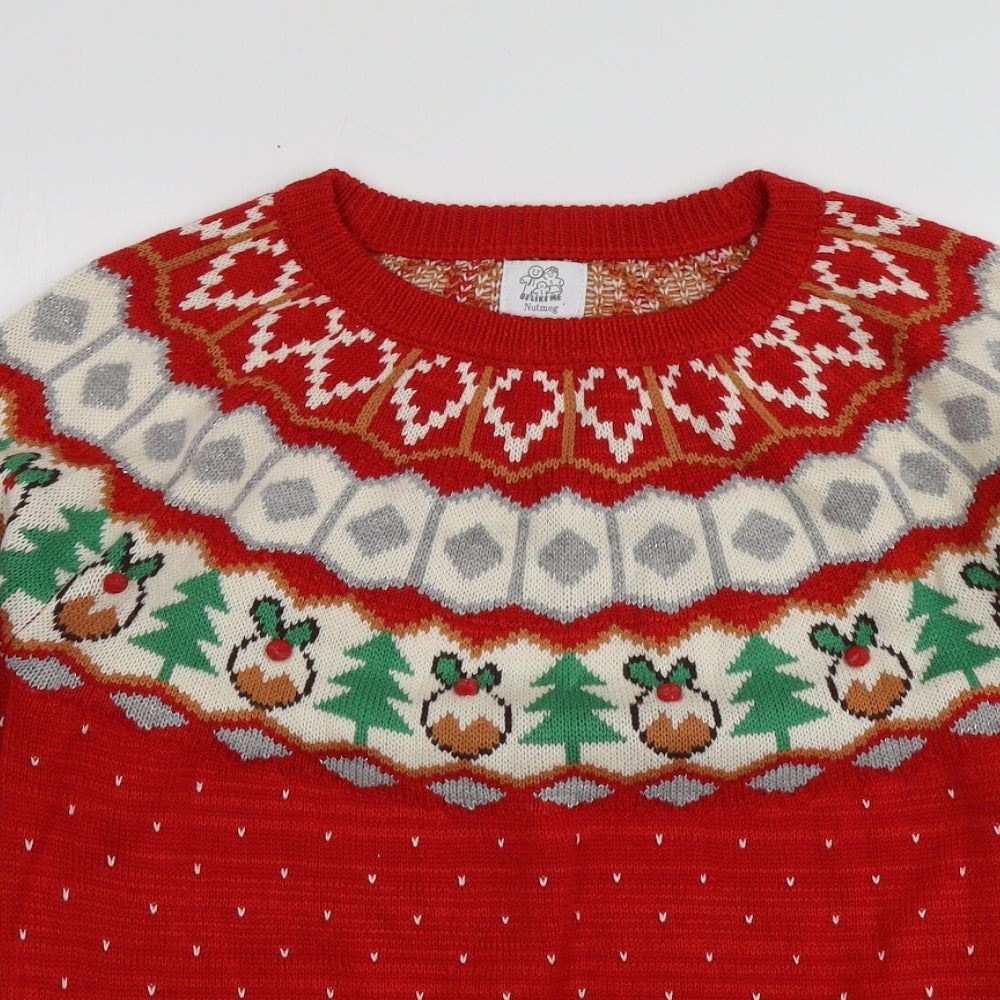 Nutmeg Womens Red Round Neck Geometric Acrylic Pullover Jumper Size 12   - Santa Jumper