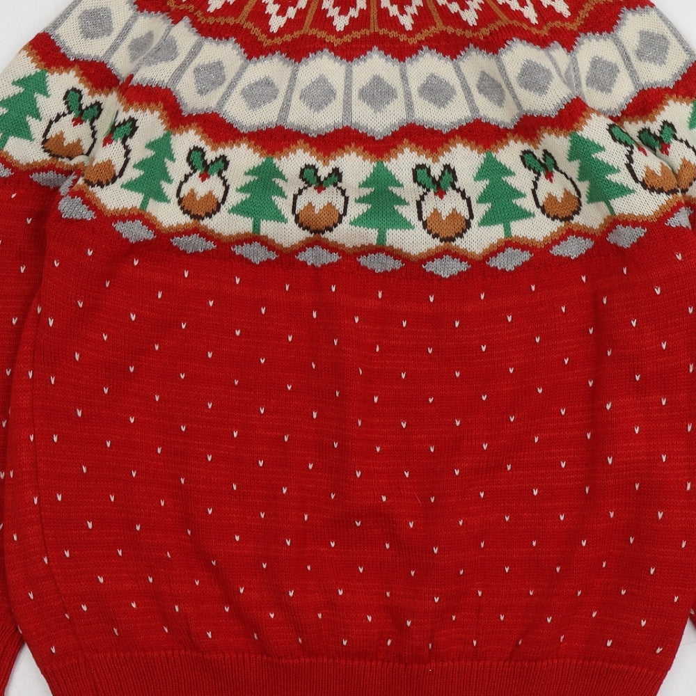 Nutmeg Womens Red Round Neck Geometric Acrylic Pullover Jumper Size 12   - Santa Jumper