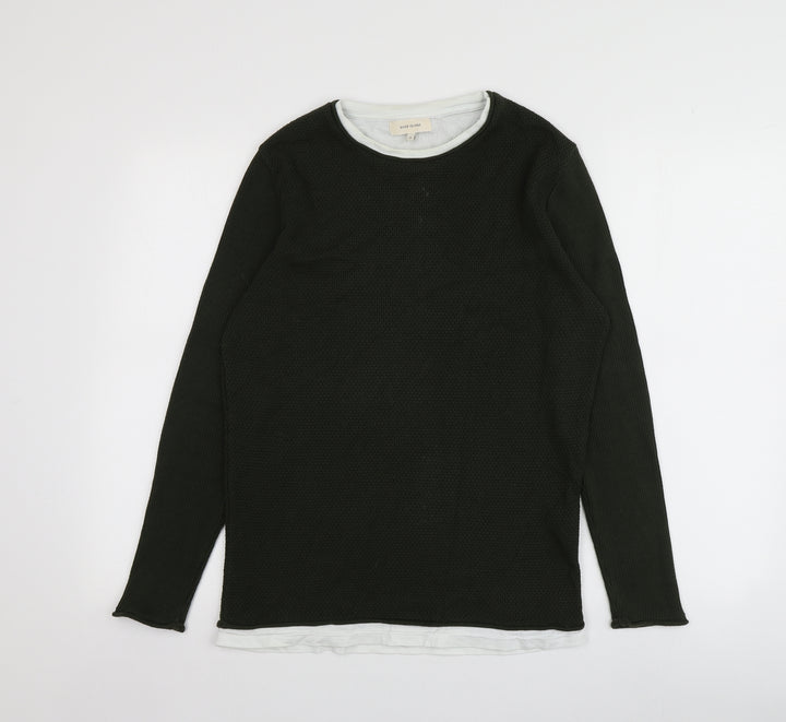 River Island Womens Green Acrylic Basic T-Shirt Size S Round Neck
