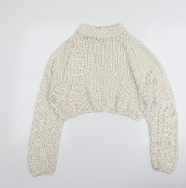 H&M Womens Ivory Round Neck  Acrylic Pullover Jumper Size M