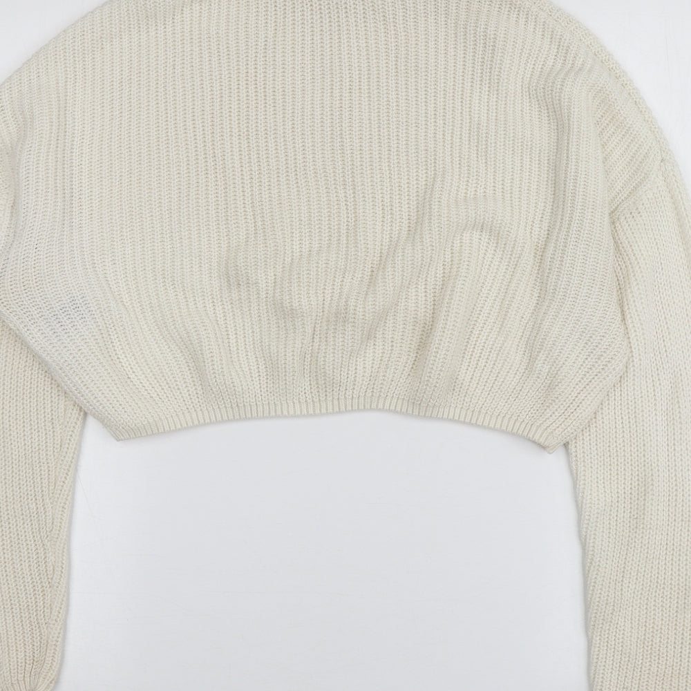H&M Womens Ivory Round Neck  Acrylic Pullover Jumper Size M