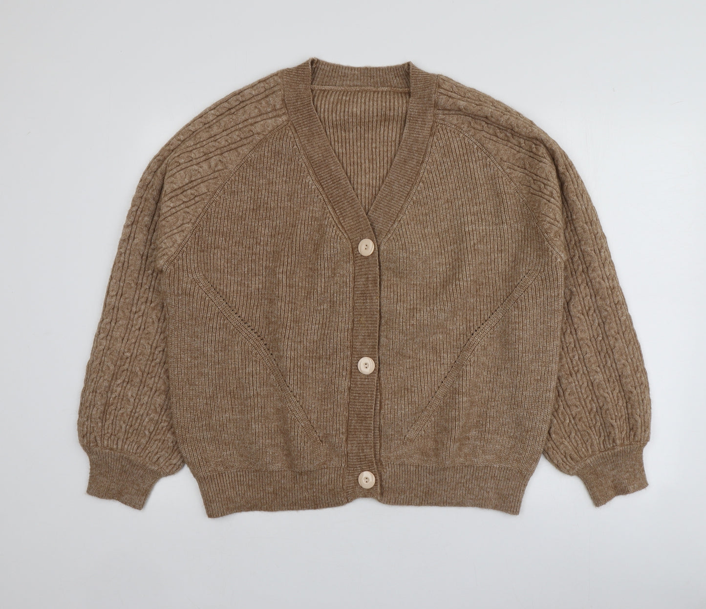 SheIn Womens Beige V-Neck  Acrylic Cardigan Jumper Size XL