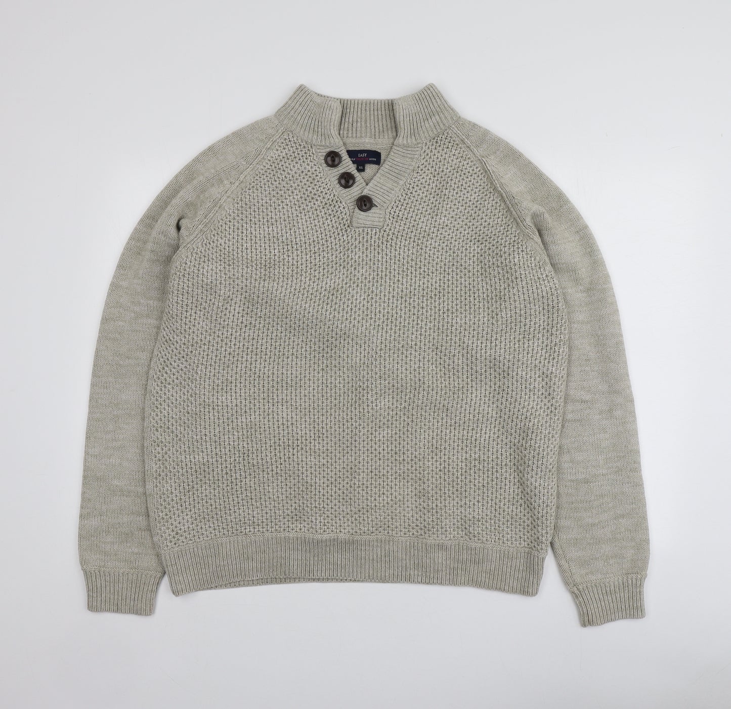 Easy Mens Beige V-Neck  Acrylic Pullover Jumper Size XL