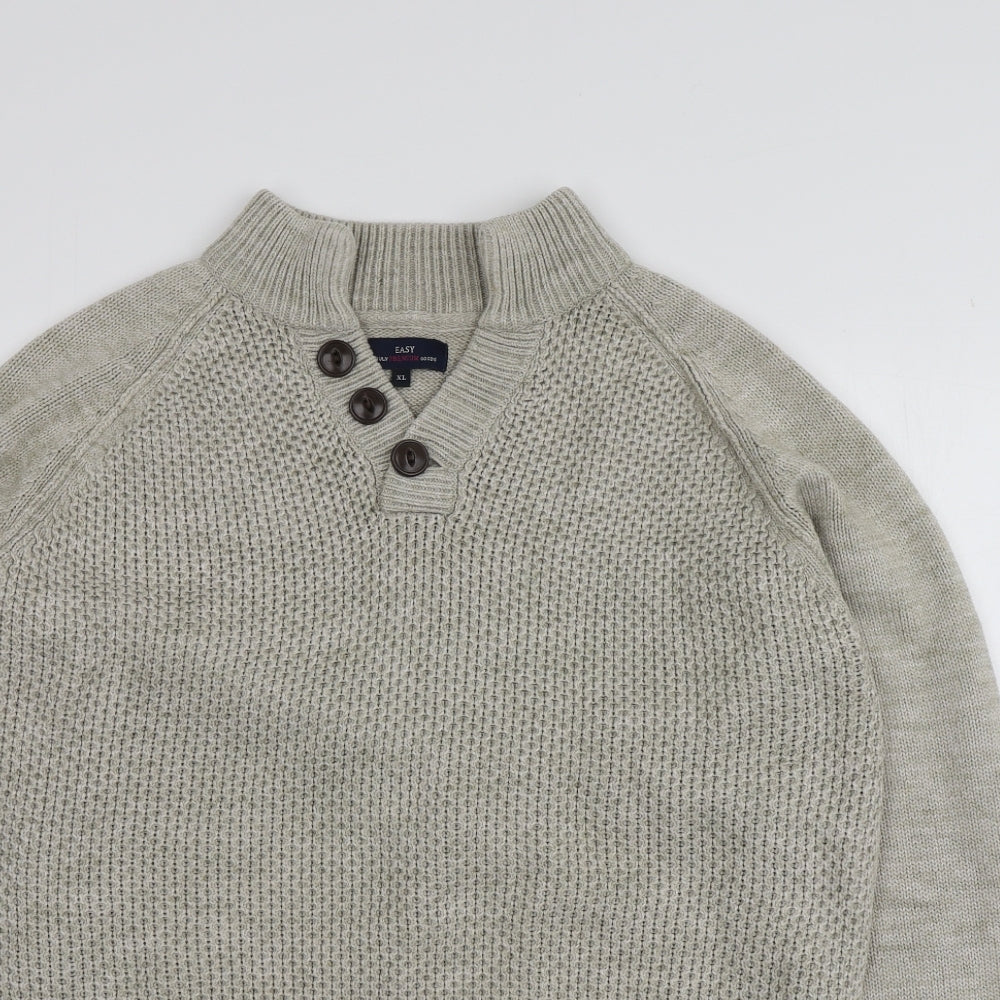 Easy Mens Beige V-Neck  Acrylic Pullover Jumper Size XL