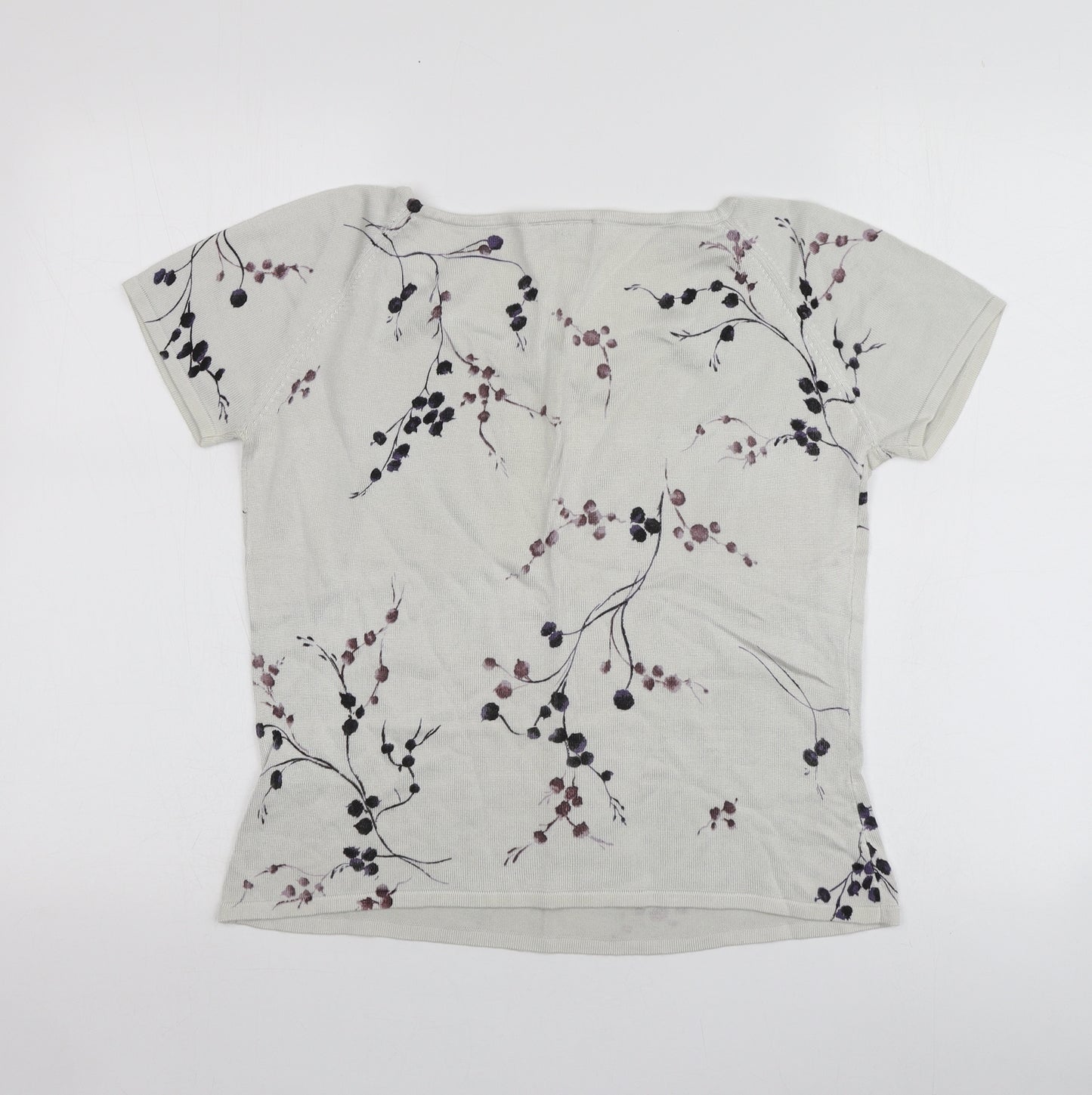 Principles Womens Grey Floral Cotton Basic T-Shirt Size 14 Round Neck