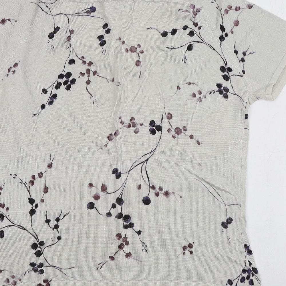 Principles Womens Grey Floral Cotton Basic T-Shirt Size 14 Round Neck