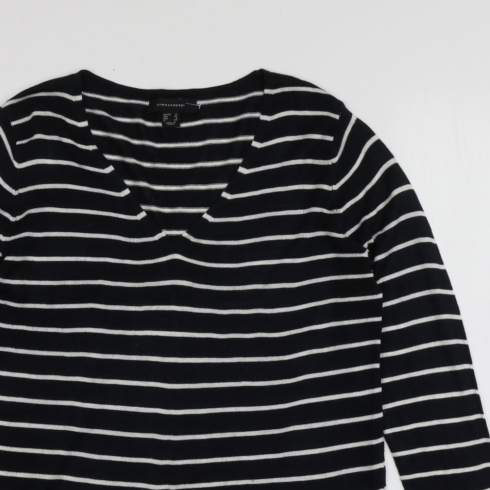 Primark Womens Blue V-Neck Striped Acrylic Pullover Jumper Size 12