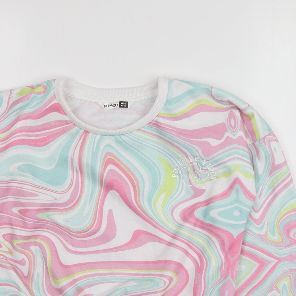 Pepco Girls Multicoloured Geometric 100% Polyester Pullover Hoodie Size 8-9 Years