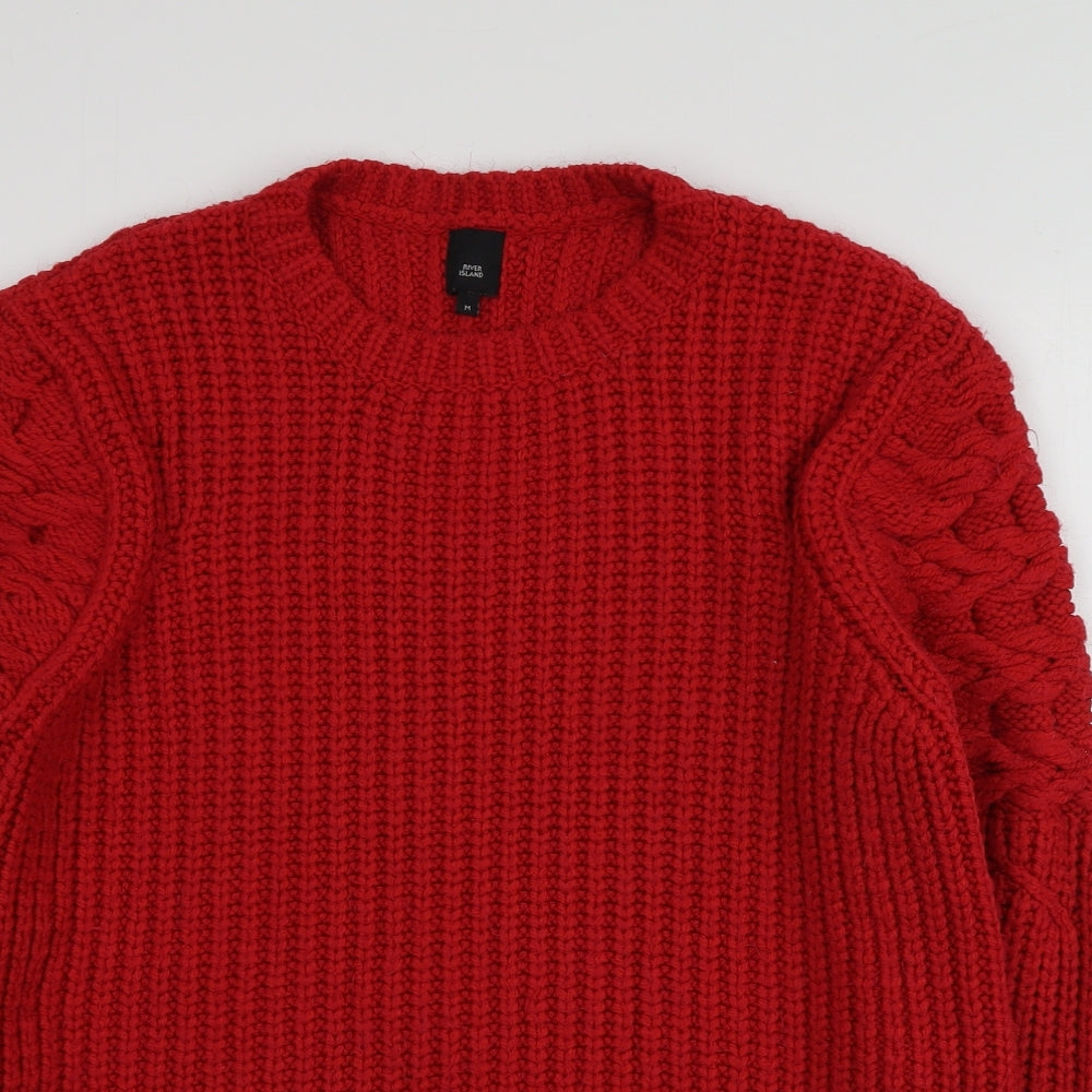River Island Womens Red Round Neck  Acrylic Pullover Jumper Size M
