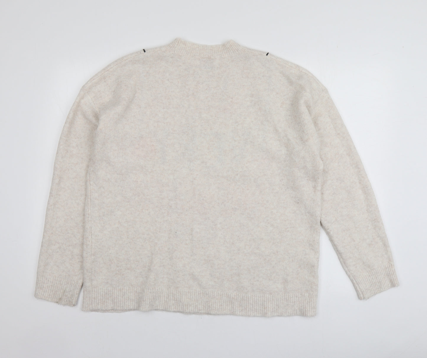 George Womens Beige Round Neck Geometric Polyester Pullover Jumper Size L   - Santa Jumper