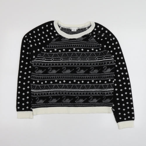 Cooperative Womens Black Round Neck Geometric Acrylic Pullover Jumper Size M