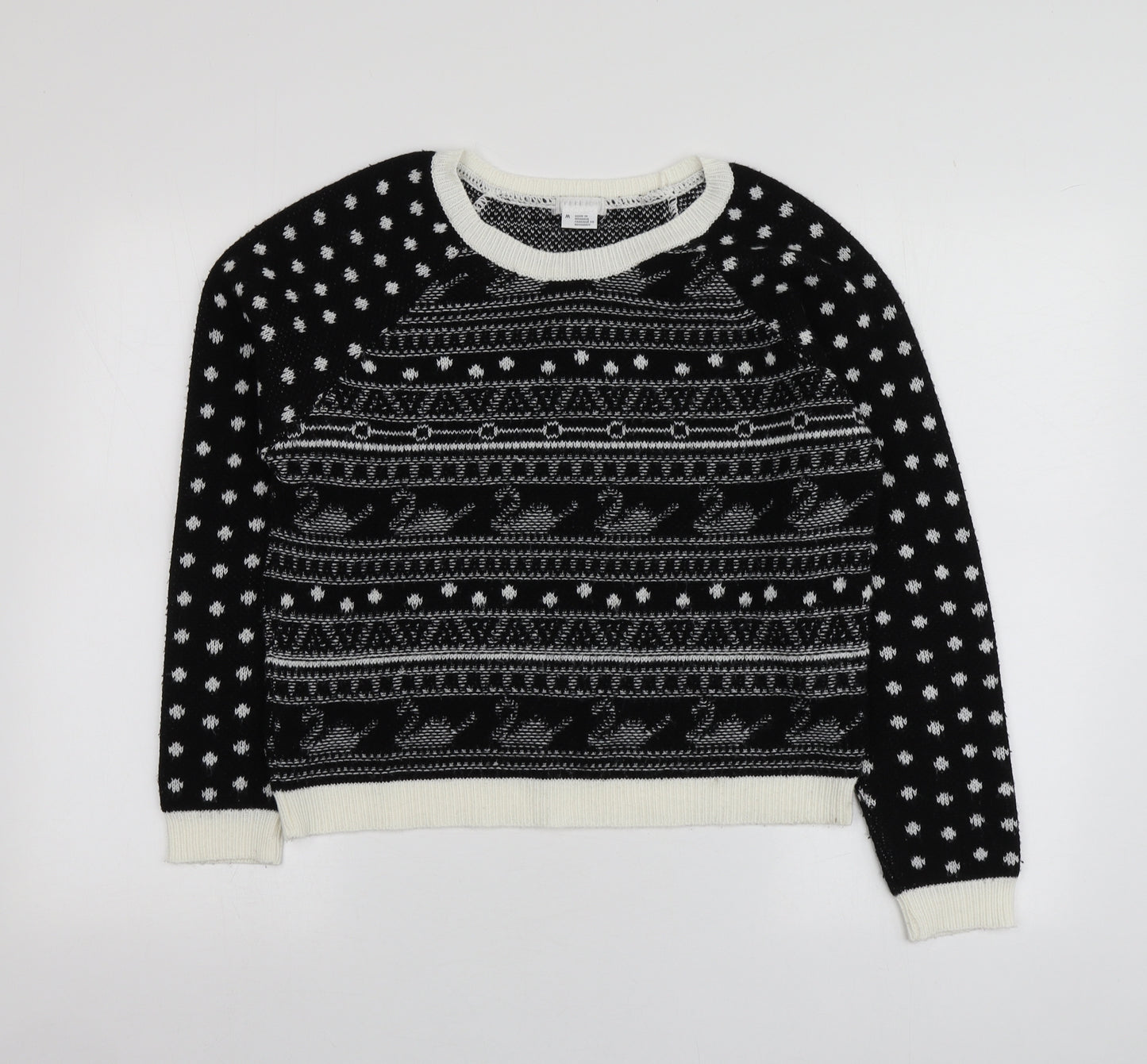 Cooperative Womens Black Round Neck Geometric Acrylic Pullover Jumper Size M
