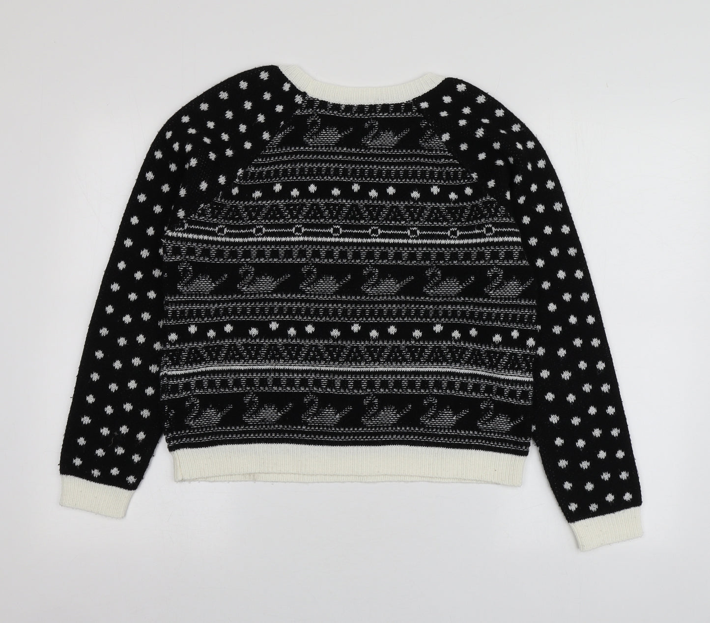 Cooperative Womens Black Round Neck Geometric Acrylic Pullover Jumper Size M