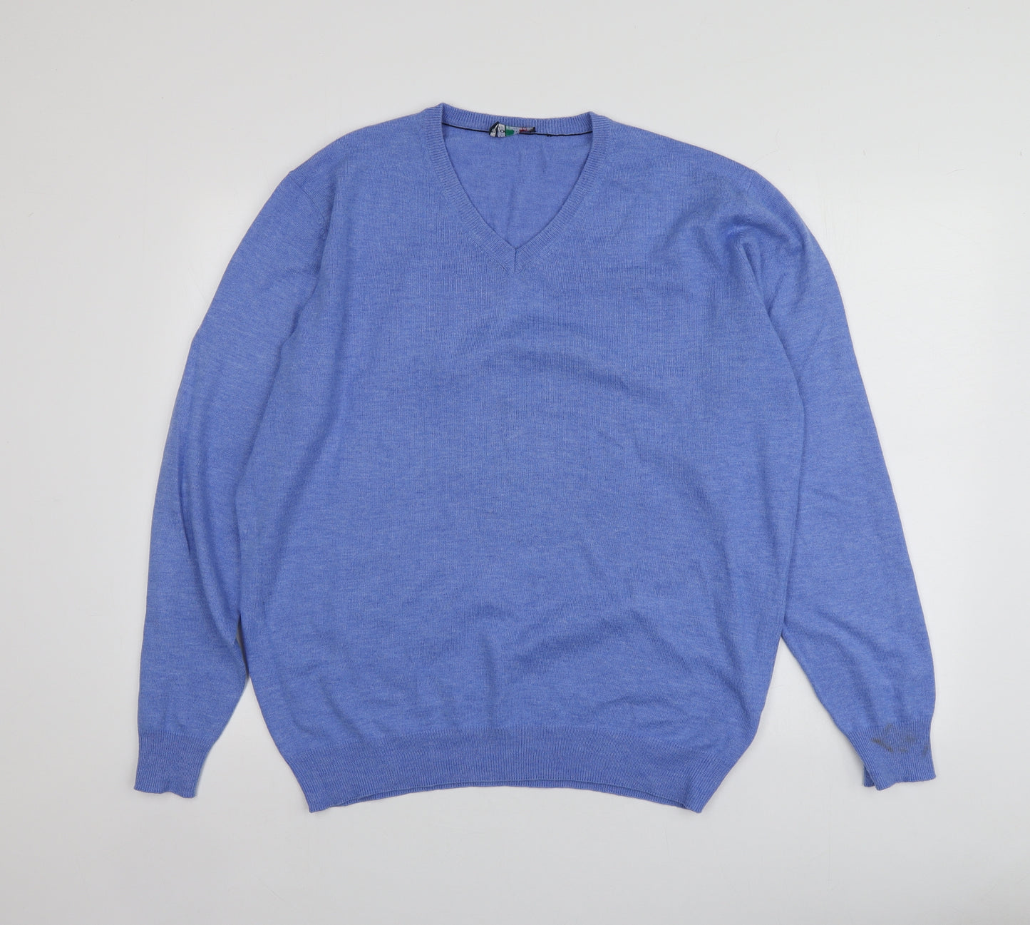 Jo Sorrento Mens Blue V-Neck  Linen Pullover Jumper Size L