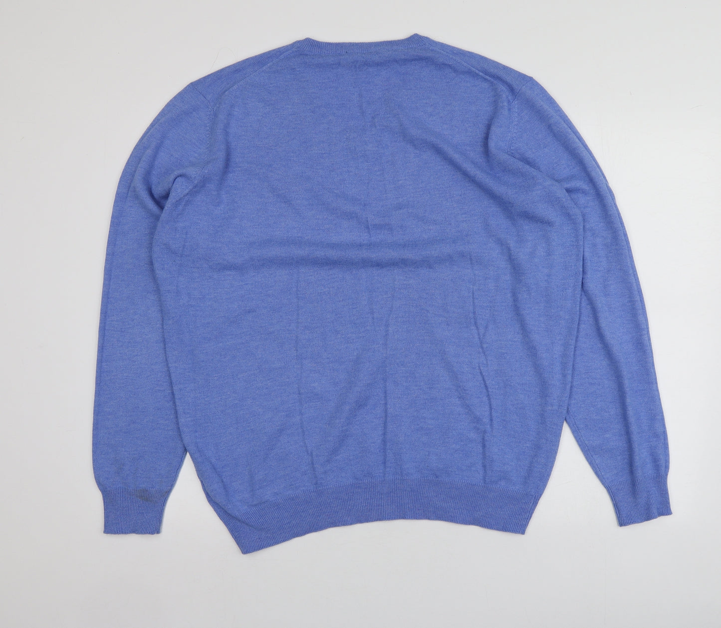 Jo Sorrento Mens Blue V-Neck  Linen Pullover Jumper Size L