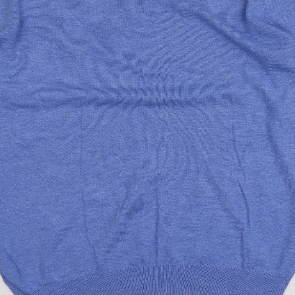 Jo Sorrento Mens Blue V-Neck  Linen Pullover Jumper Size L