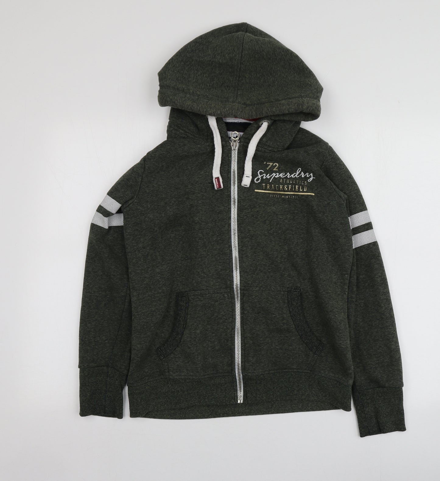 Superdry Womens Green Geometric Polyester Full Zip Hoodie Size 14