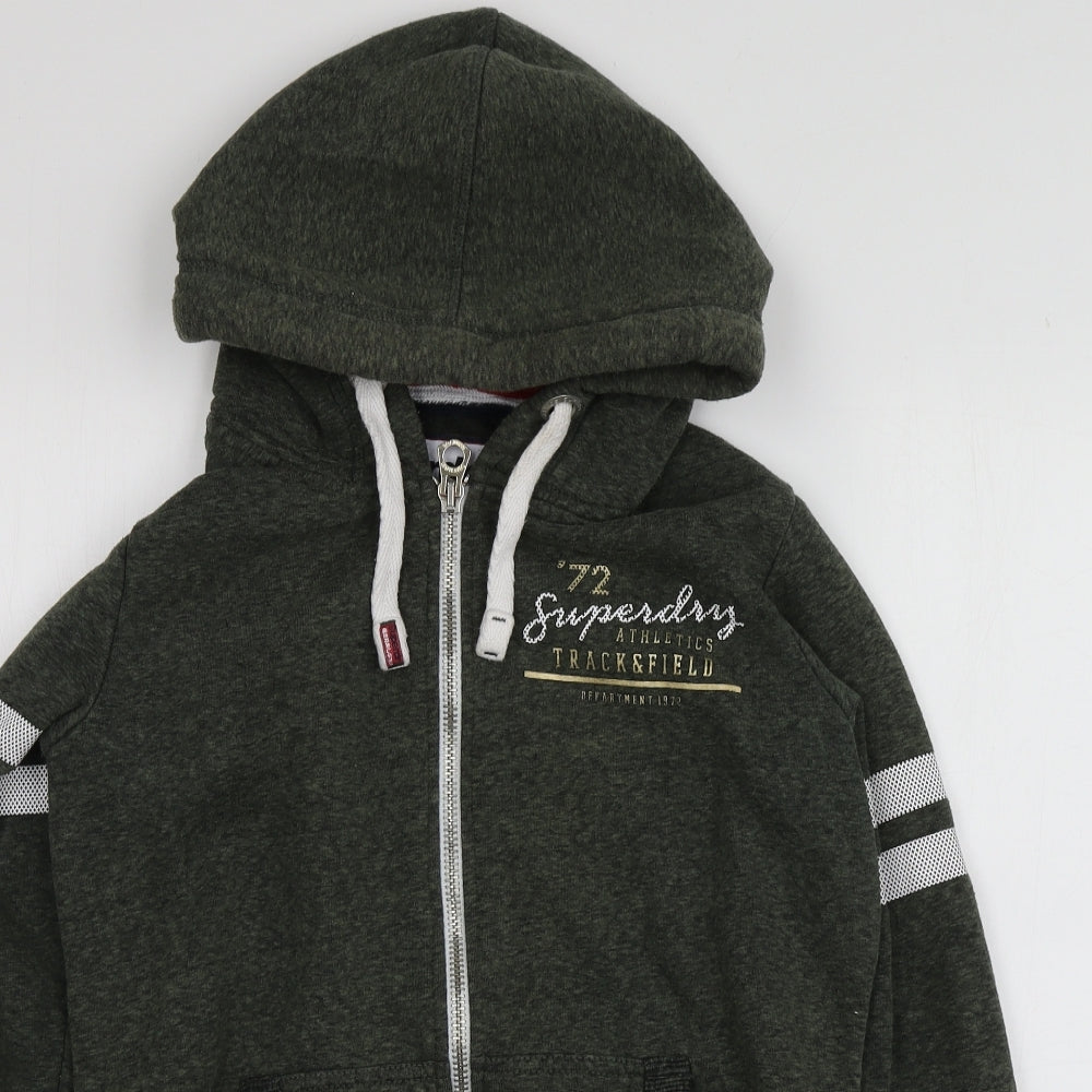 Superdry Womens Green Geometric Polyester Full Zip Hoodie Size 14