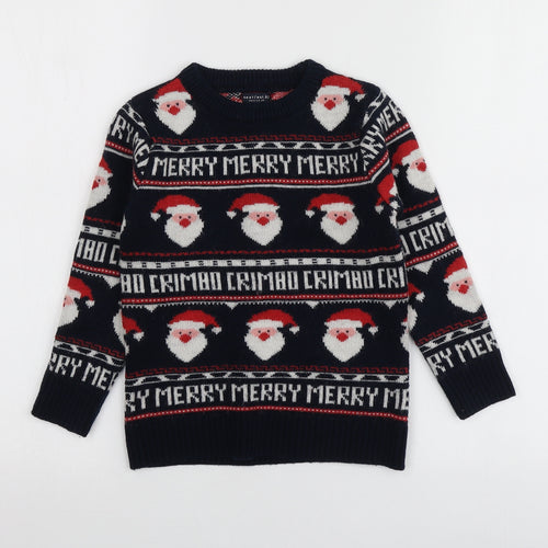 NEXT Boys Blue Round Neck Geometric Acrylic Pullover Jumper Size 4 Years   - Santa Jumper
