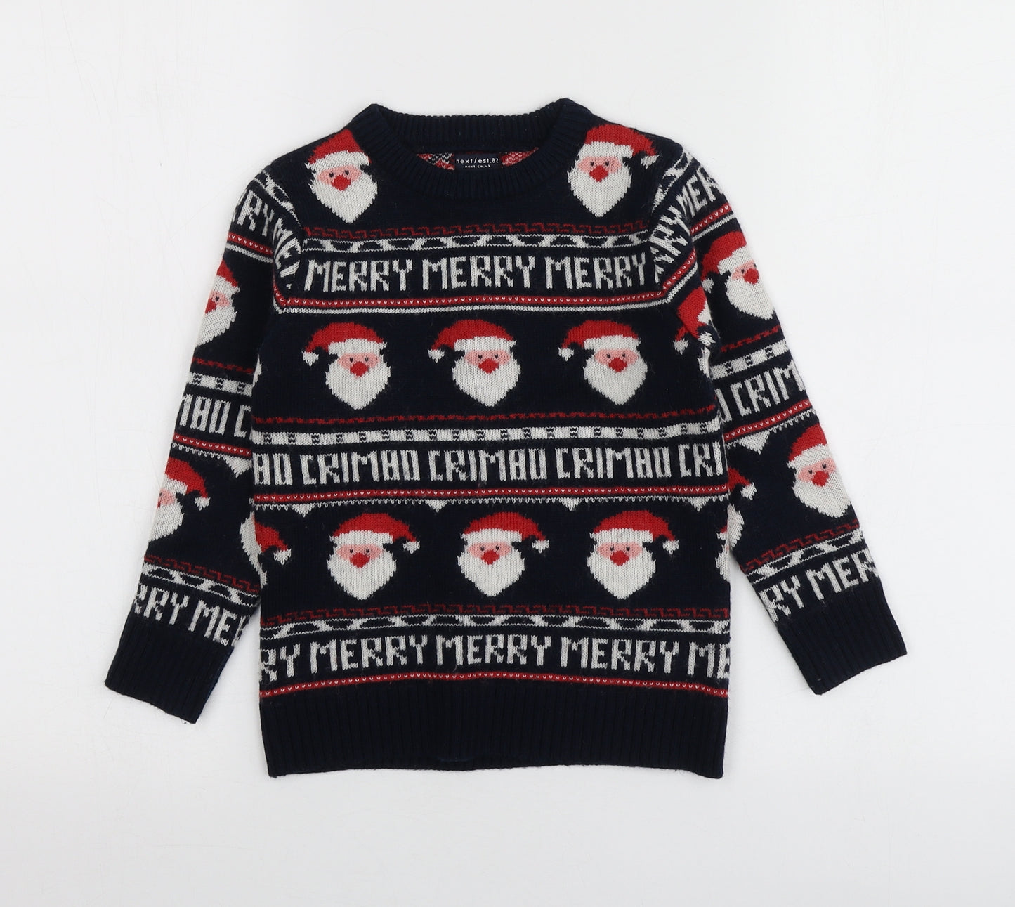 NEXT Boys Blue Round Neck Geometric Acrylic Pullover Jumper Size 4 Years   - Santa Jumper