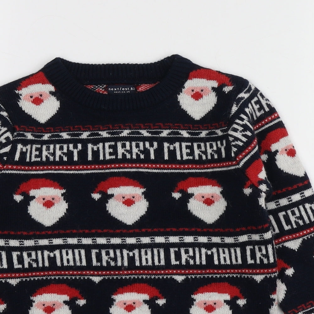 NEXT Boys Blue Round Neck Geometric Acrylic Pullover Jumper Size 4 Years   - Santa Jumper