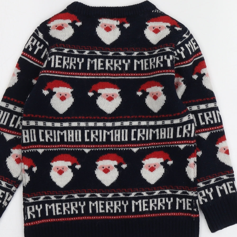 NEXT Boys Blue Round Neck Geometric Acrylic Pullover Jumper Size 4 Years   - Santa Jumper