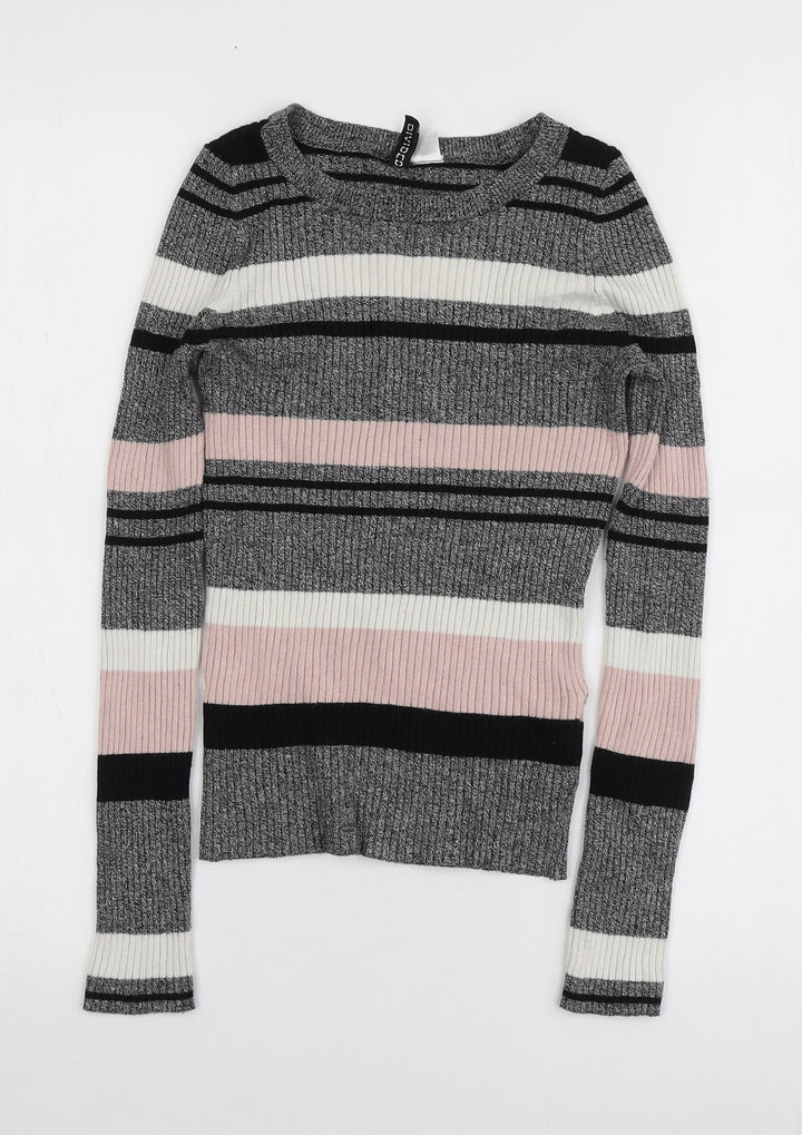 H&M Womens Multicoloured Round Neck Striped Viscose Pullover Jumper Size XS