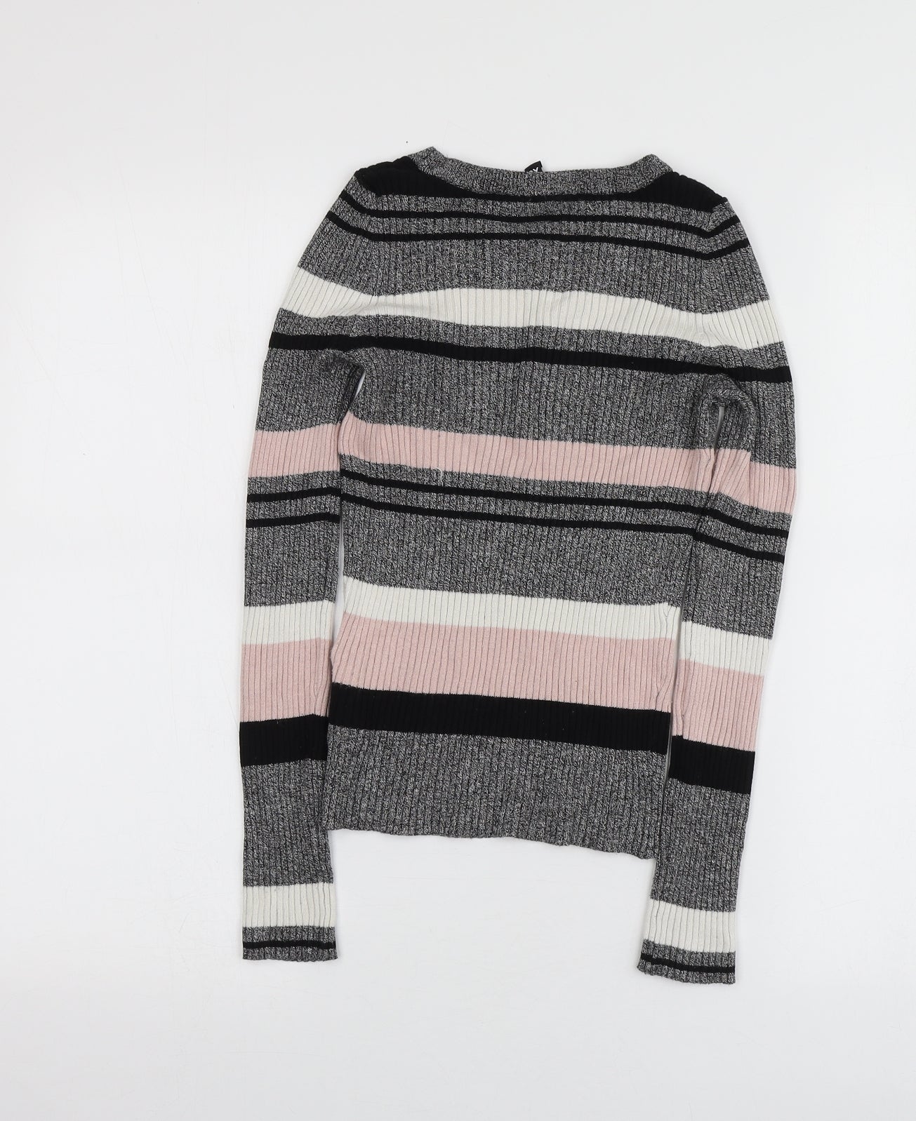 H&M Womens Multicoloured Round Neck Striped Viscose Pullover Jumper Size XS