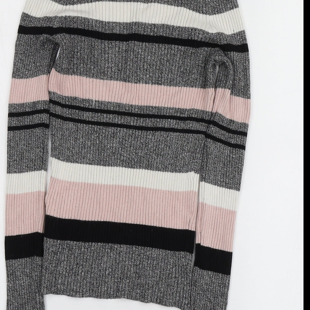H&M Womens Multicoloured Round Neck Striped Viscose Pullover Jumper Size XS