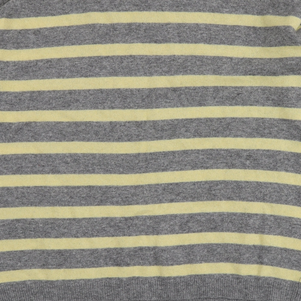 Benedetta Womens Grey Round Neck Striped Wool Pullover Jumper Size M