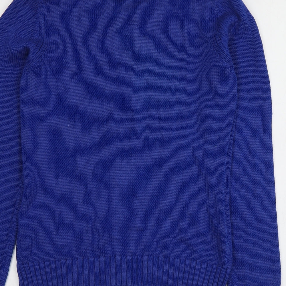 Cecilia Classics Womens Blue Round Neck  Wool Full Zip Jumper Size S