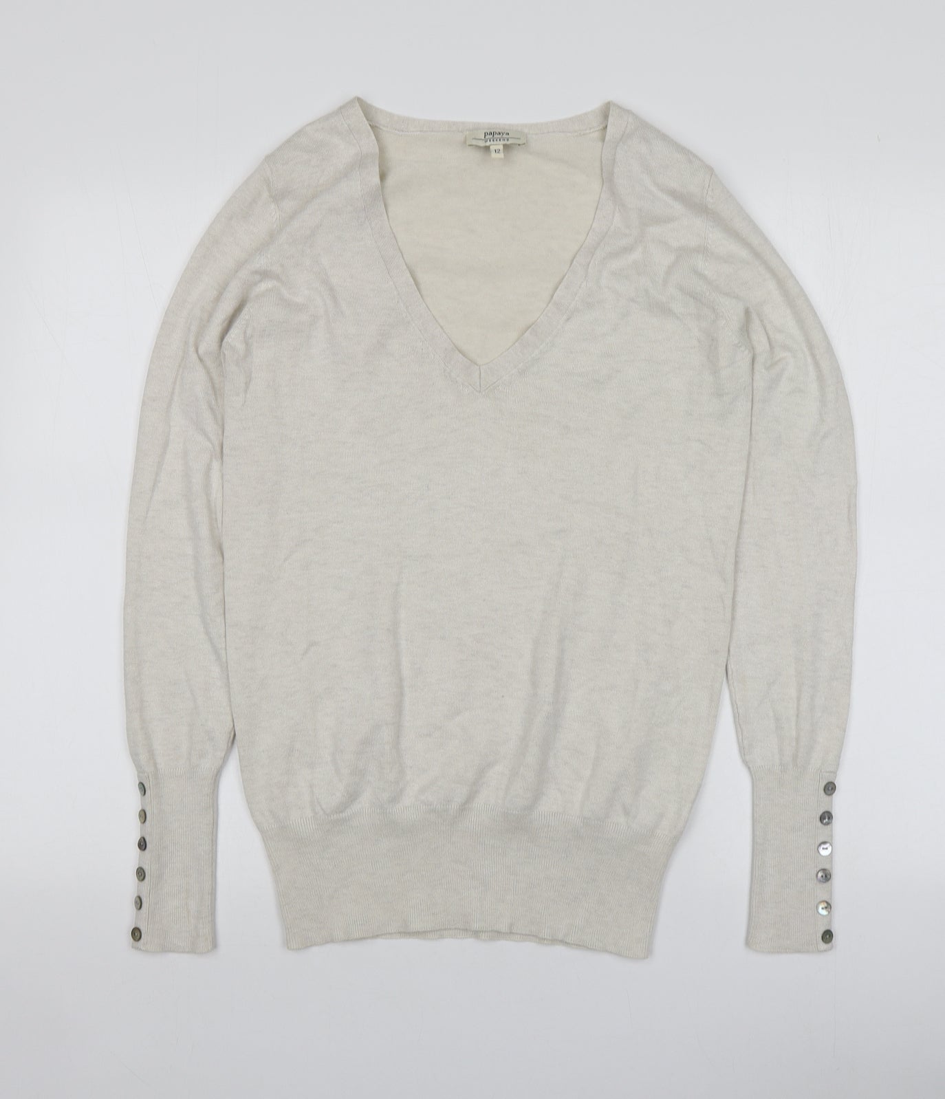 Papaya Womens Grey V-Neck  Viscose Pullover Jumper Size 12