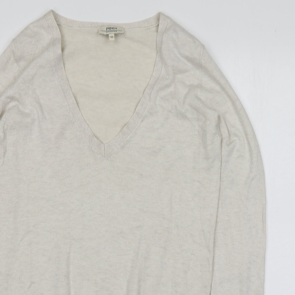 Papaya Womens Grey V-Neck  Viscose Pullover Jumper Size 12