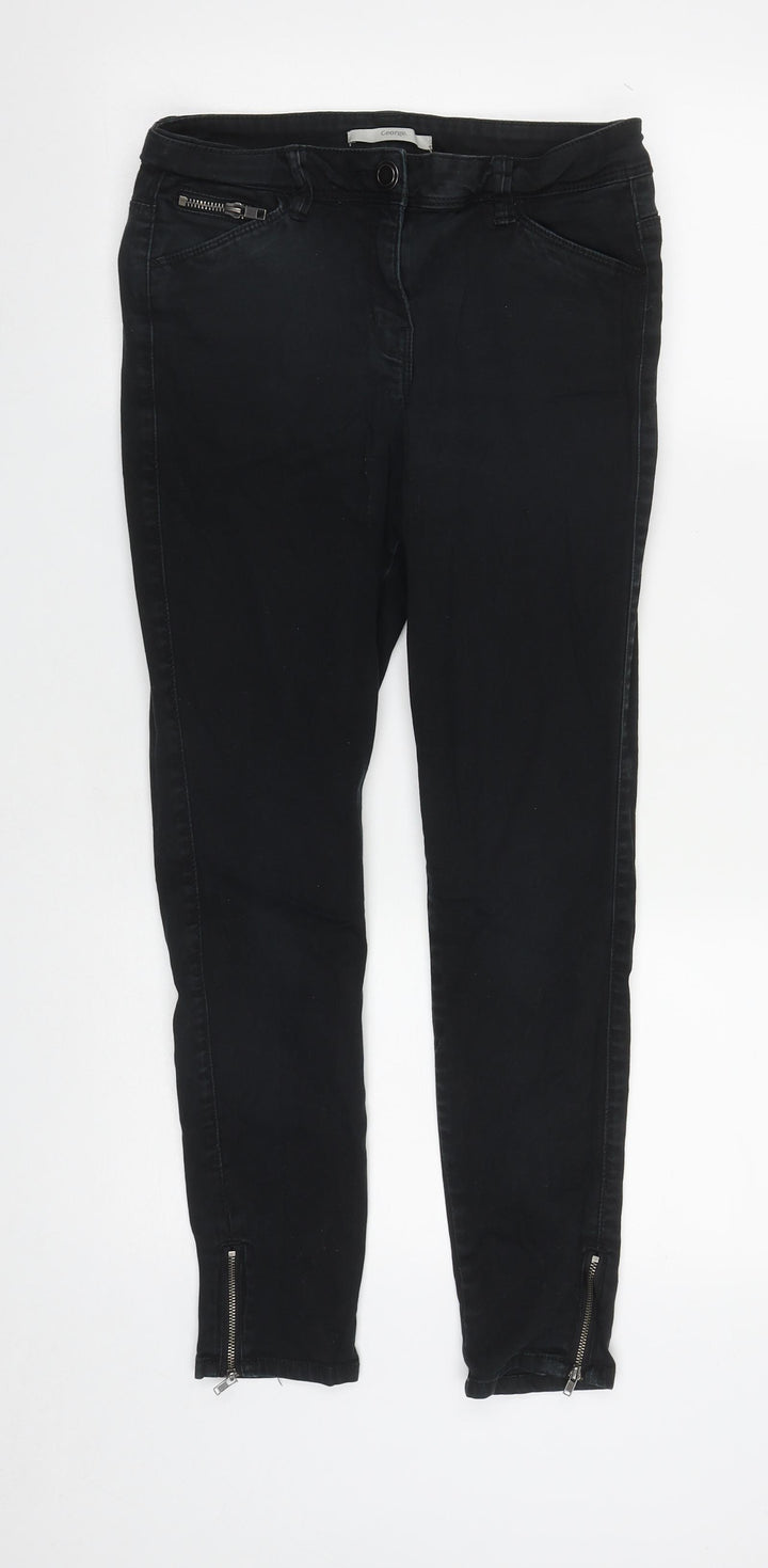 George Womens Black Cotton Straight Jeans Size 10 L27 in Regular Zip